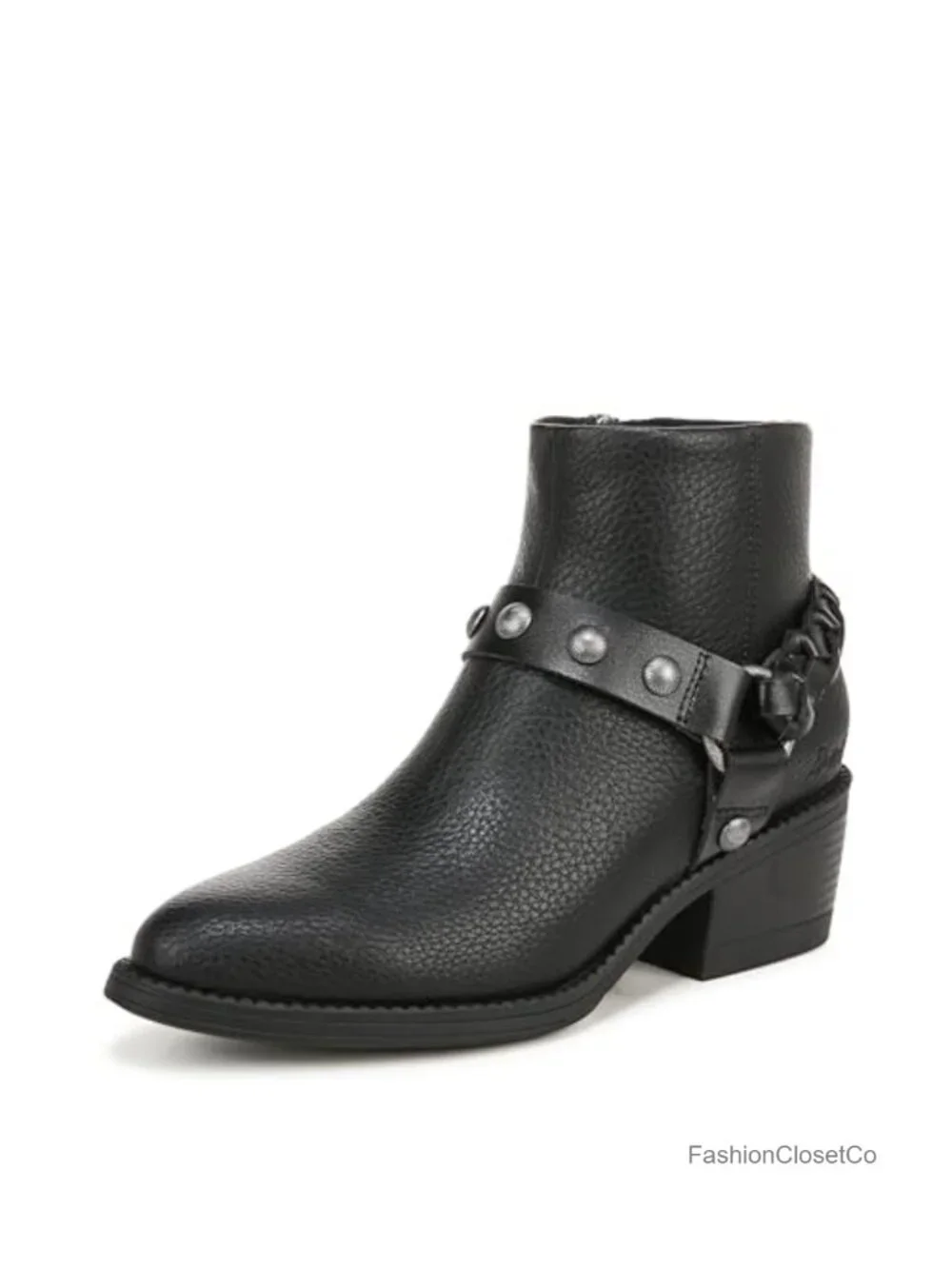 Western Ankle Bootie with Faux-Leather Upper, Block Heel, Zip Closure